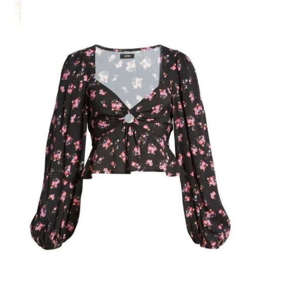 NEW AFRM Hart Floral Print Peplum Cutout Top Bohemian Nordstrom Bell Sleeve Boho - Picture 12 of 14